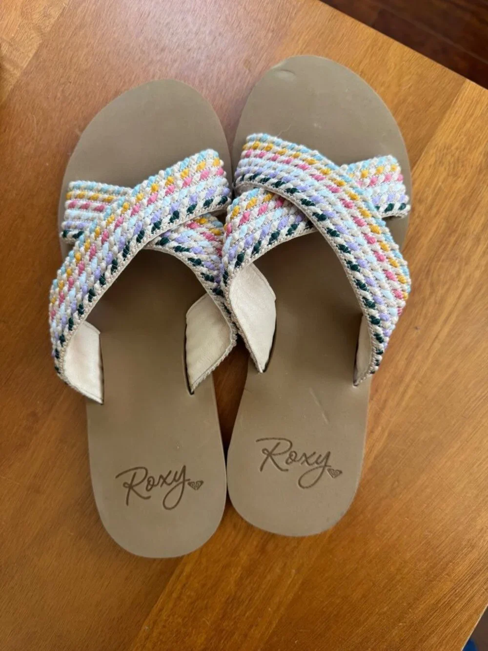 Roxy Roselani Textile Sandal Cross Strap Flip Flop Woven Multi-Color Beach 11